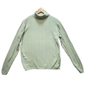 Croft & Barrow Womens Turtleneck Sweater Large Green Pullover Cotton Cable Knit